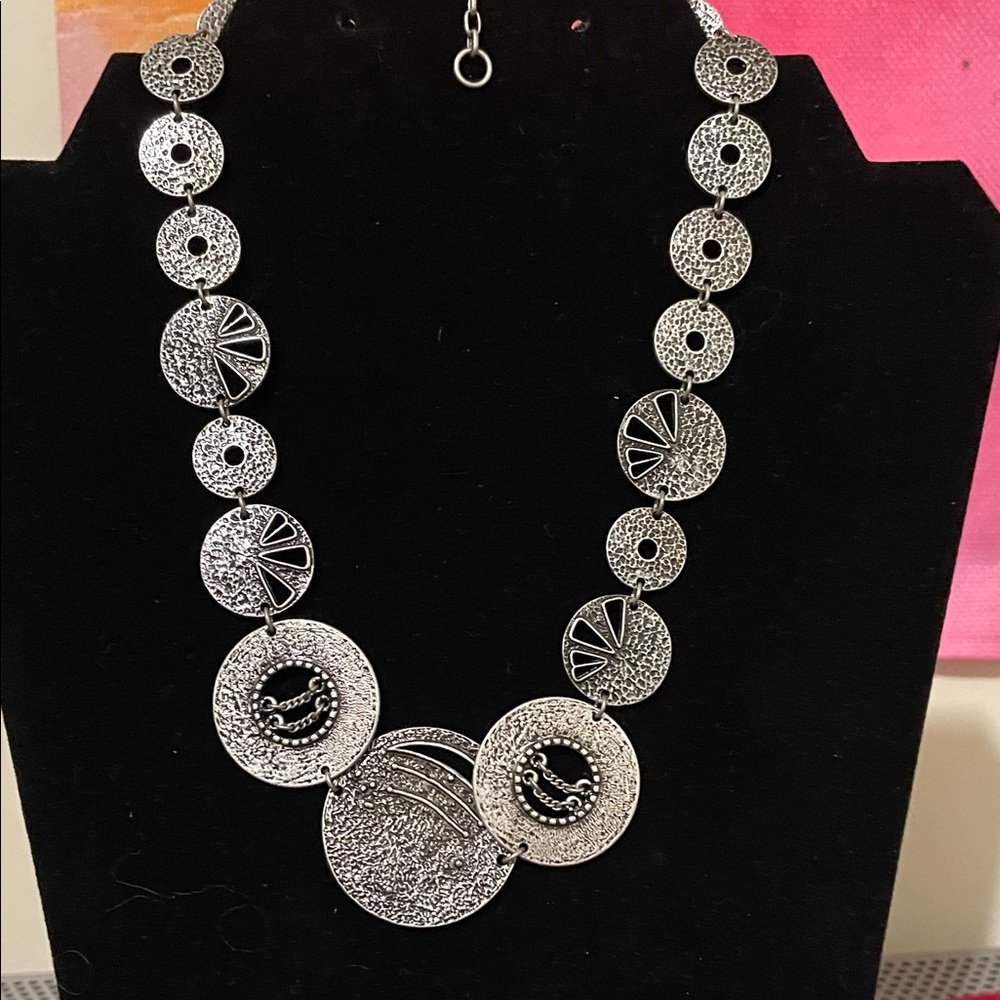 Artisan Silver Textured Circle Necklace